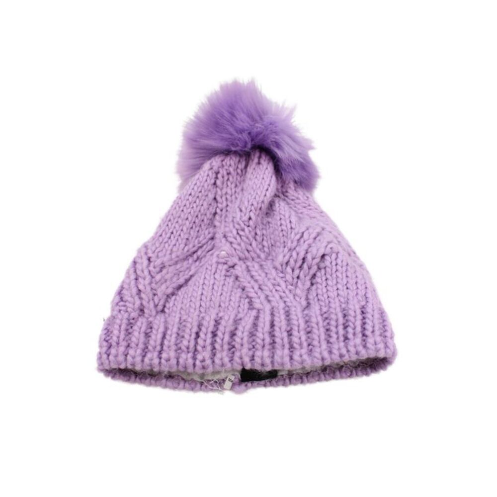 Kyi Kyi Womens Woven Knit Faux Fur Pom Pom Hat Lavender Size One Size